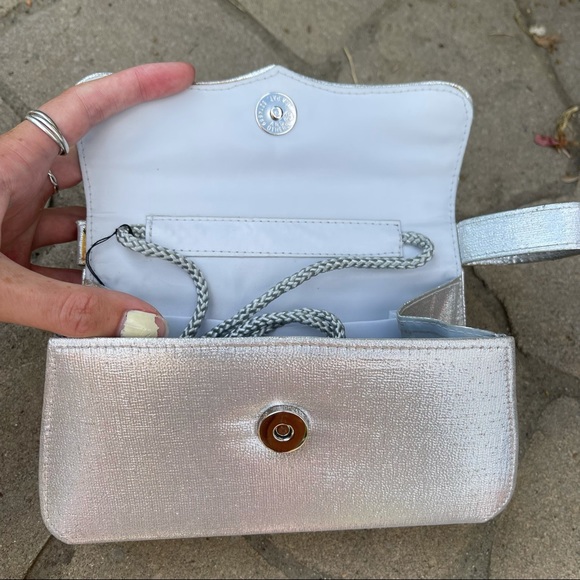 Silver Shimmer Mini Handbag W/ Strap For Crossbody - Picture 4 of 11